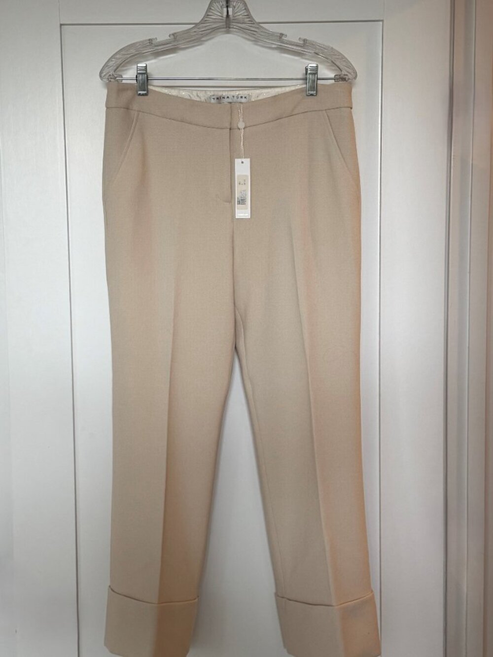 Trina Turk Banshee Cropped Cuff Hem Pants, NWT Size 8, Cream - Picture 6 of 6